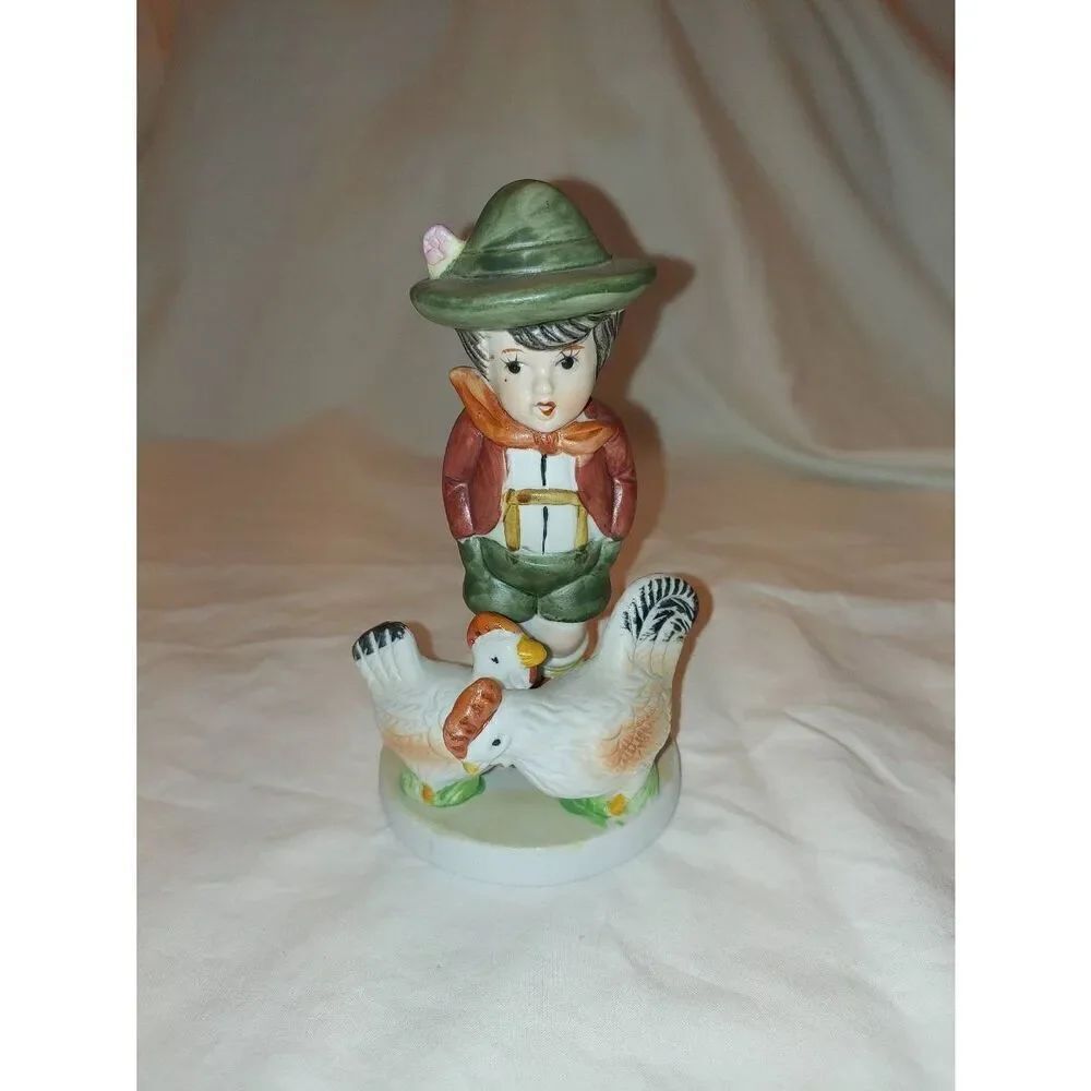 Vintage Porcelain Young Boy With Chickens Figurine
